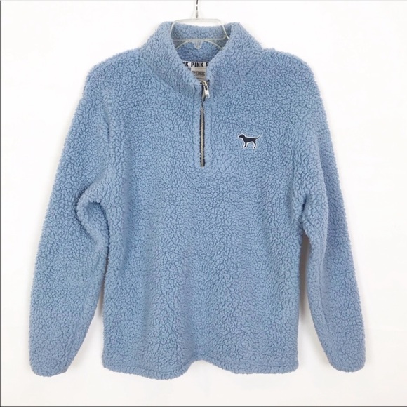VS PINK Teddy Boyfriend 1/4 Zip Blue Pullover XS - Picture 3 of 6